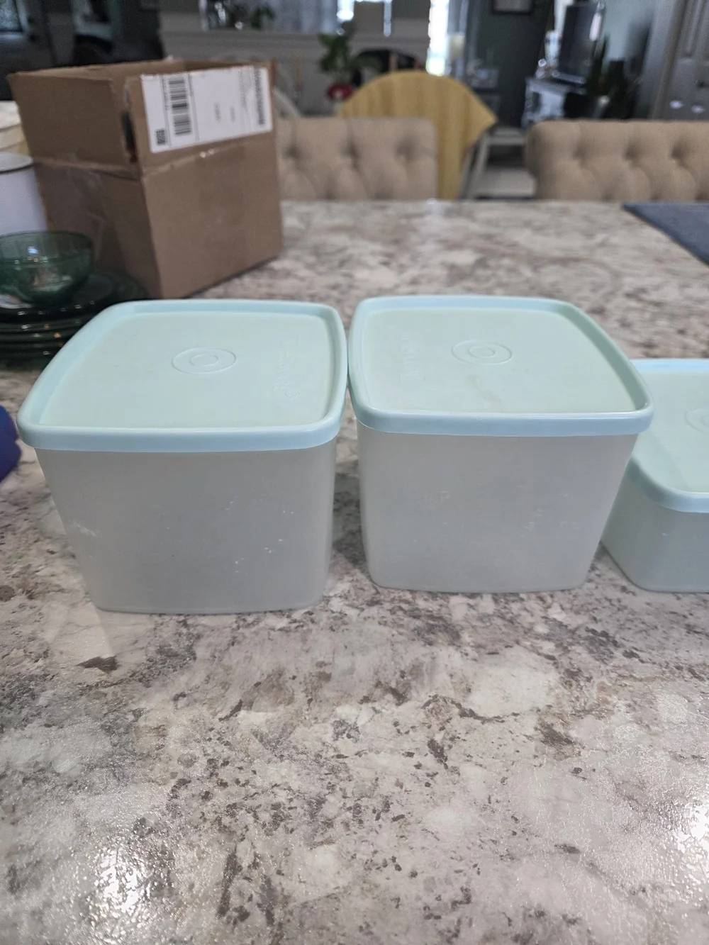 S/5 Vintage Aqua Tupperware Square A Way Large/Small Sandwich/Deli Meat Keeper